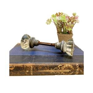 Vintage 12 Point Crystal Glass Metal Door Knob Set